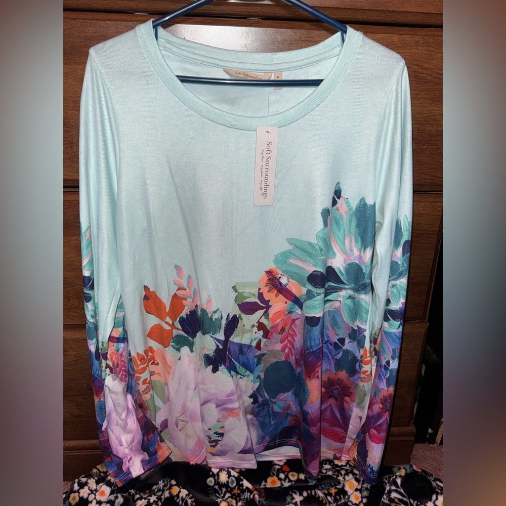 Soft Surroundings Multicolor Floral Long Sleeve Tunic Top
